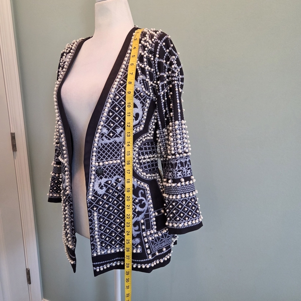 Bella Barnett Black Embellished Beaded Open Front Jacket Size S - Picture 10 of 16